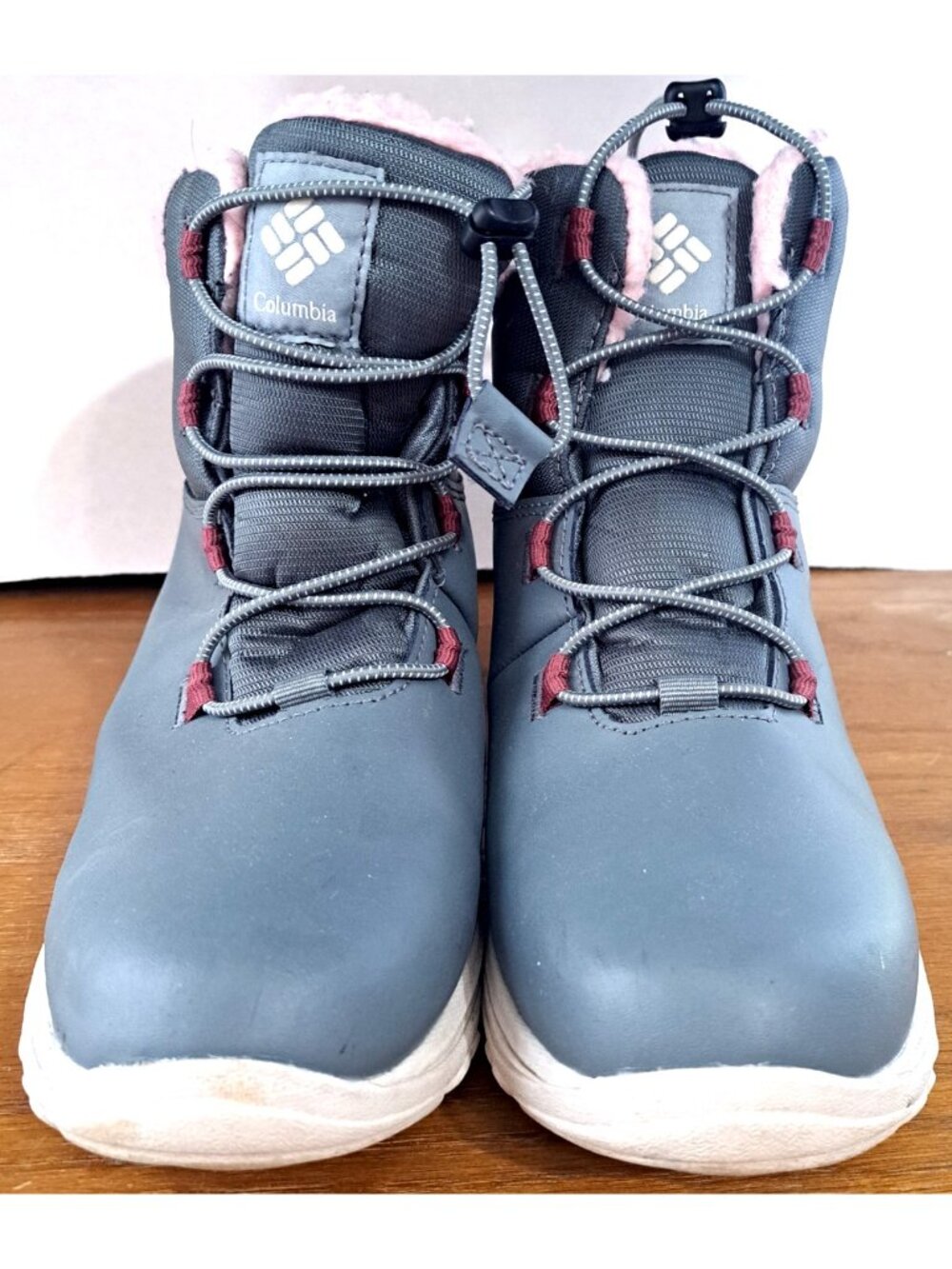 Columbia Girl's Size 5 Winter Boots Dark Gray & Pink Elastic Lace-Up
